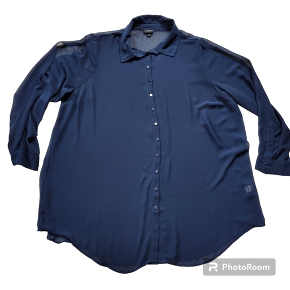 Torrid Navy Cold Shoulder Chiffon Tunic Top Plus Size 1 - Picture 4 of 11